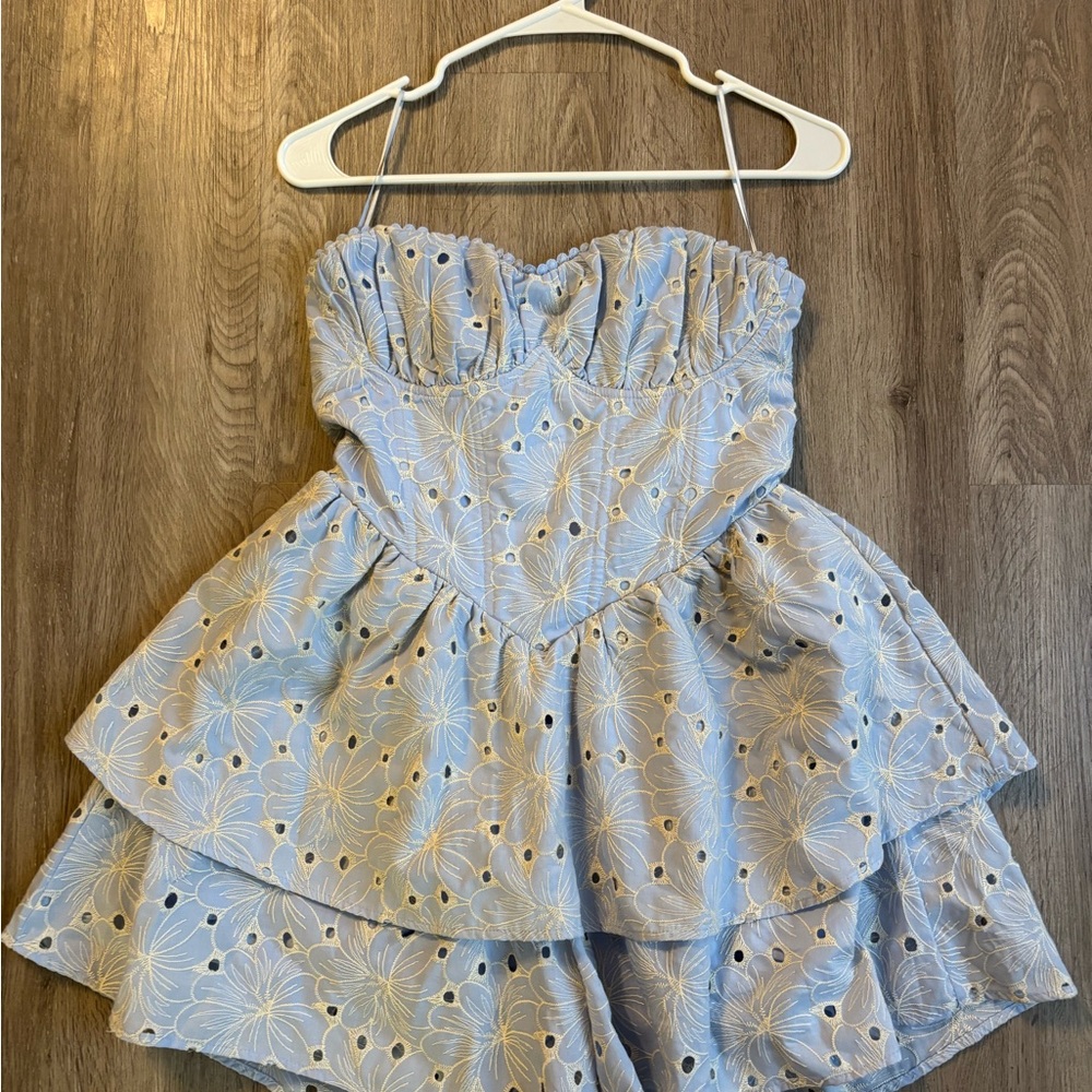 Altar'd State Strapless Blue Floral Dress